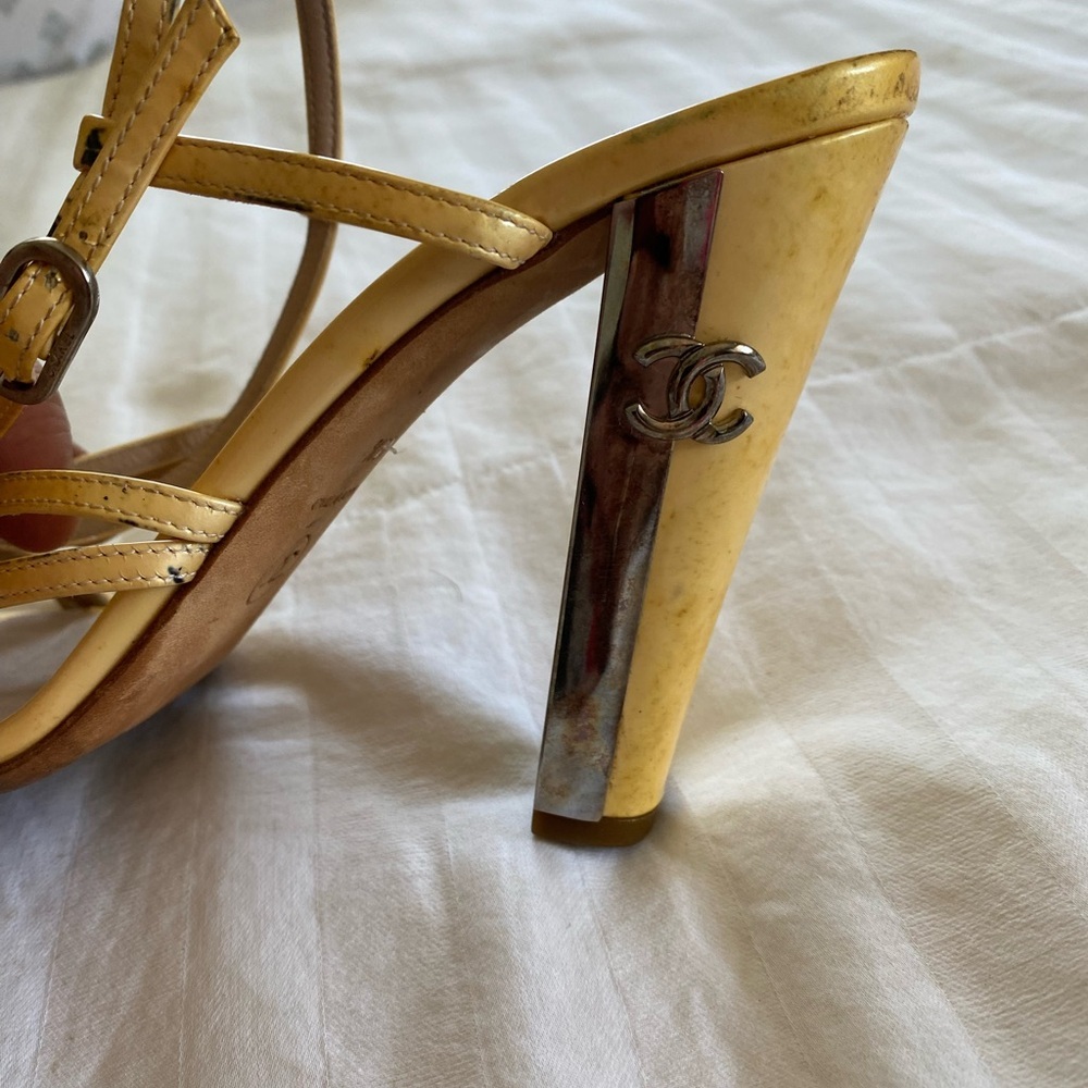CHANEL Gold Strappy High Heel Sandals - Picture 11 of 16